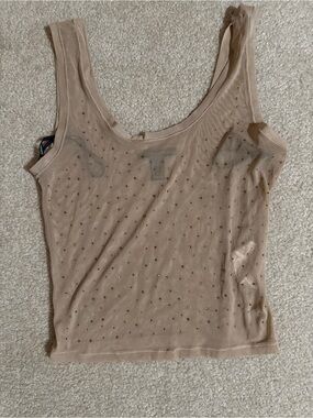 Forever 21 Sheer Embellished Nude Tank Top